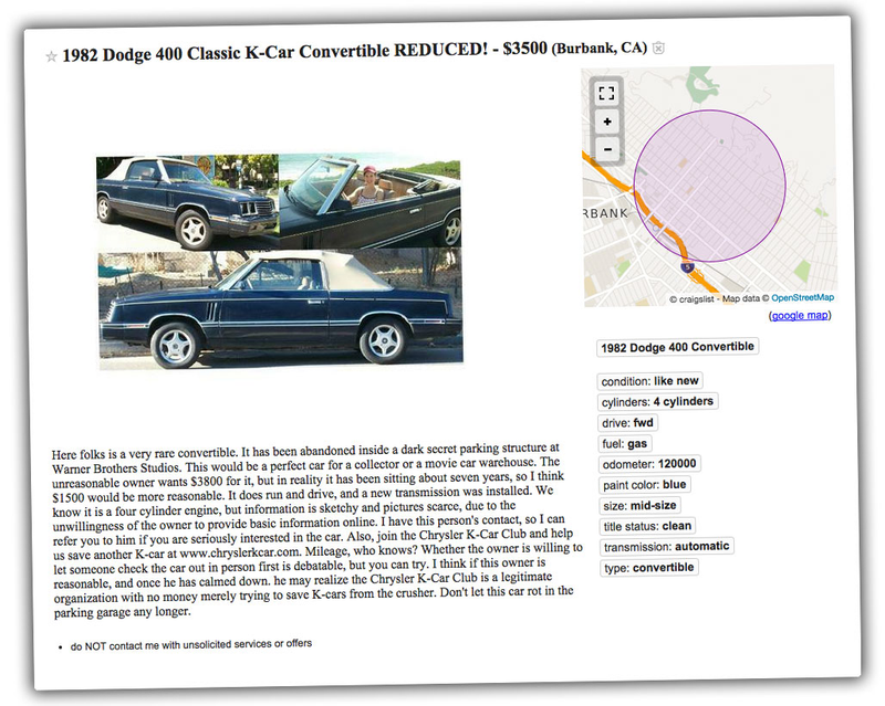 Illustration for article titled This Has To Be One Of The Strangest Craigslist Car Ads Ever